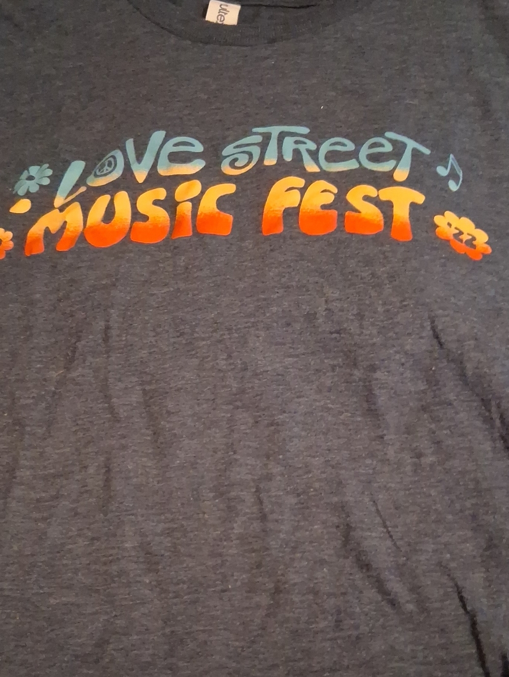 Tultex Gray Tee with Blue and Orange 'Love Street Music Fest' Graphic